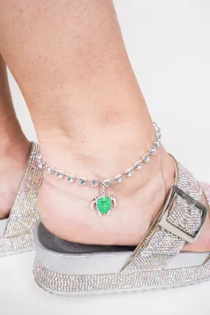 SALE! Clear Rhinestone Turtle Charm Anklet