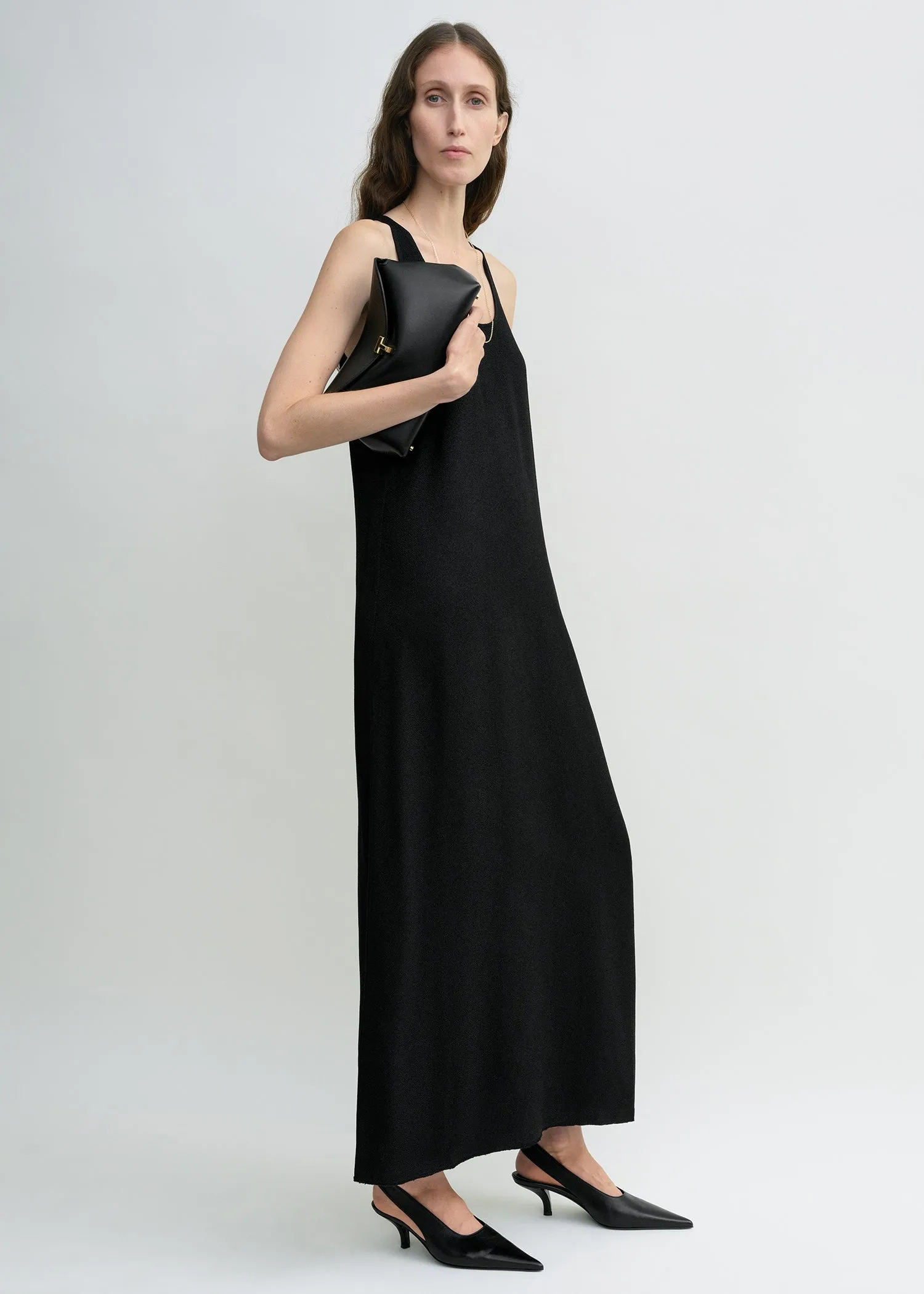 Scoop-neck sablé dress black