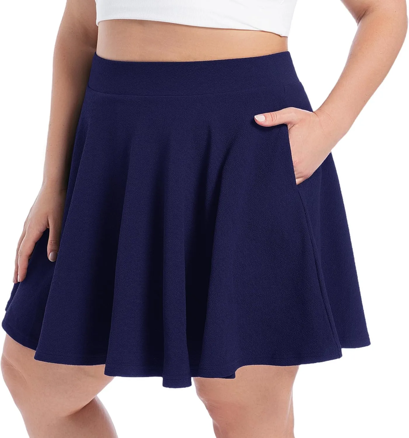 SEKINO Women's Plus Size Mini Skirts Basic Versatile Skorts with Pockets Stretchy Flared Pleated Casual Skirt Built in Shorts