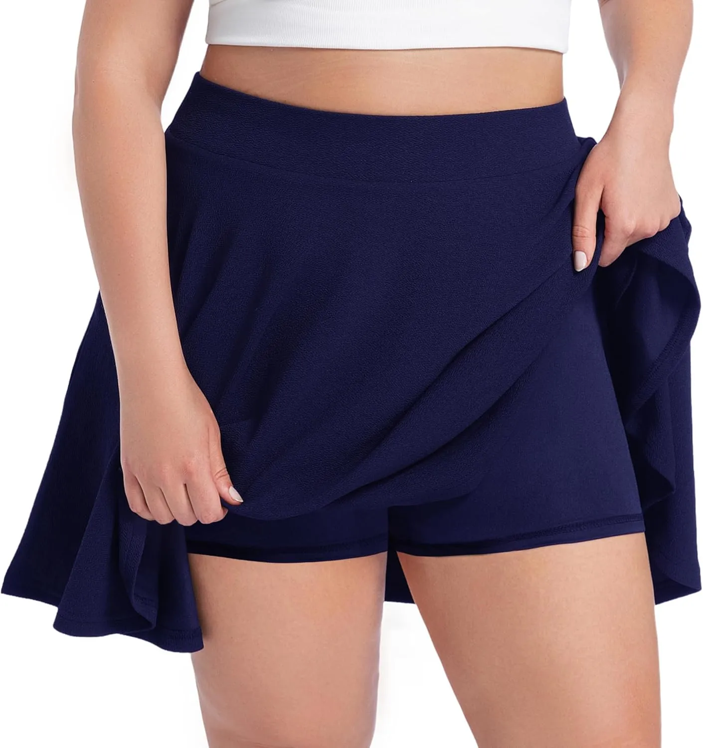 SEKINO Women's Plus Size Mini Skirts Basic Versatile Skorts with Pockets Stretchy Flared Pleated Casual Skirt Built in Shorts