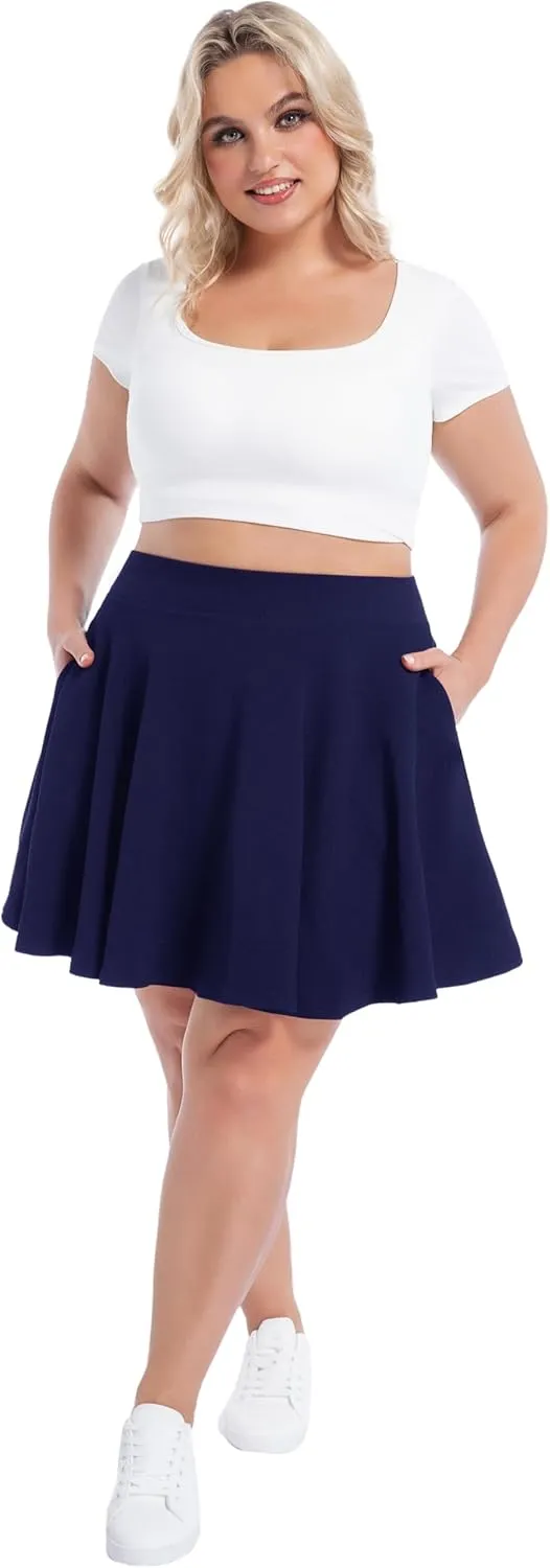 SEKINO Women's Plus Size Mini Skirts Basic Versatile Skorts with Pockets Stretchy Flared Pleated Casual Skirt Built in Shorts