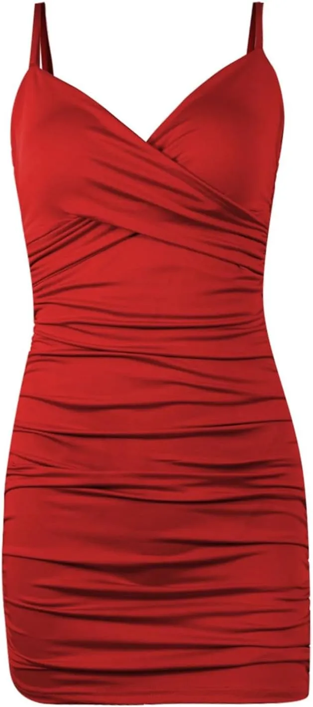 Semi Formal Dresses for Women Elegant Sexy Cross V Neck Spaghetti Straps Mini Cocktail Dress Club Evening Party Sundress