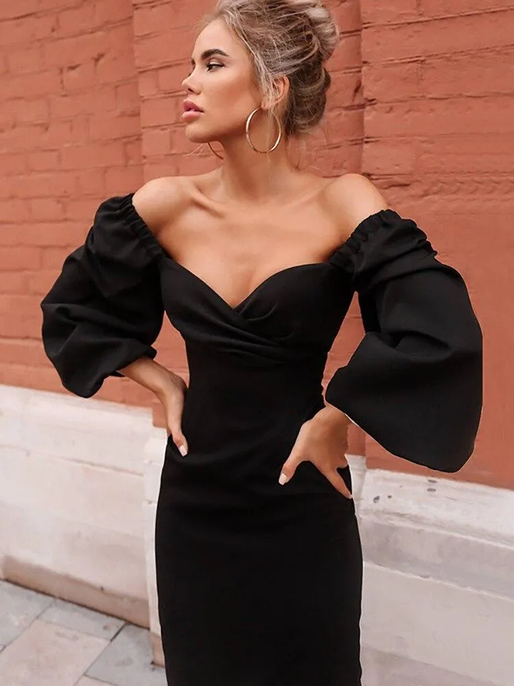 Sexy Backless Puff Sleeve Women Dress