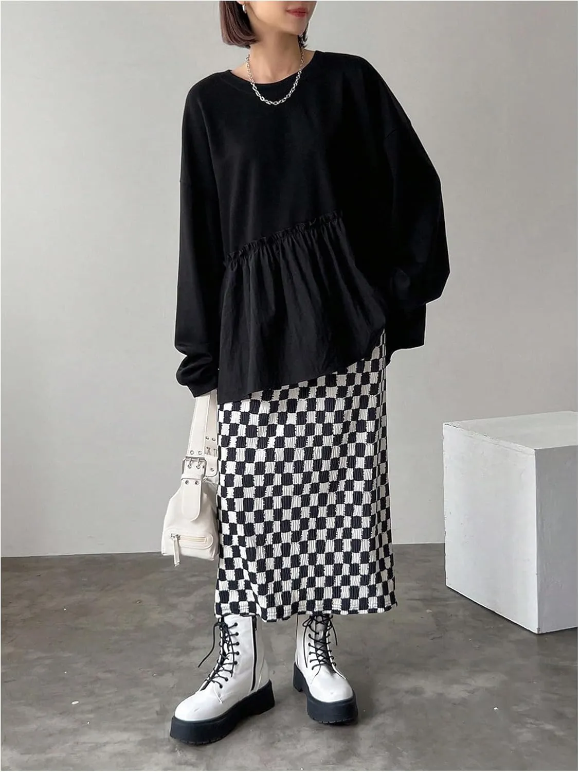 SHENHE Women's Checkered High Waisted Maxi Skirts Plaid Split Vintage Long Straight Skirts