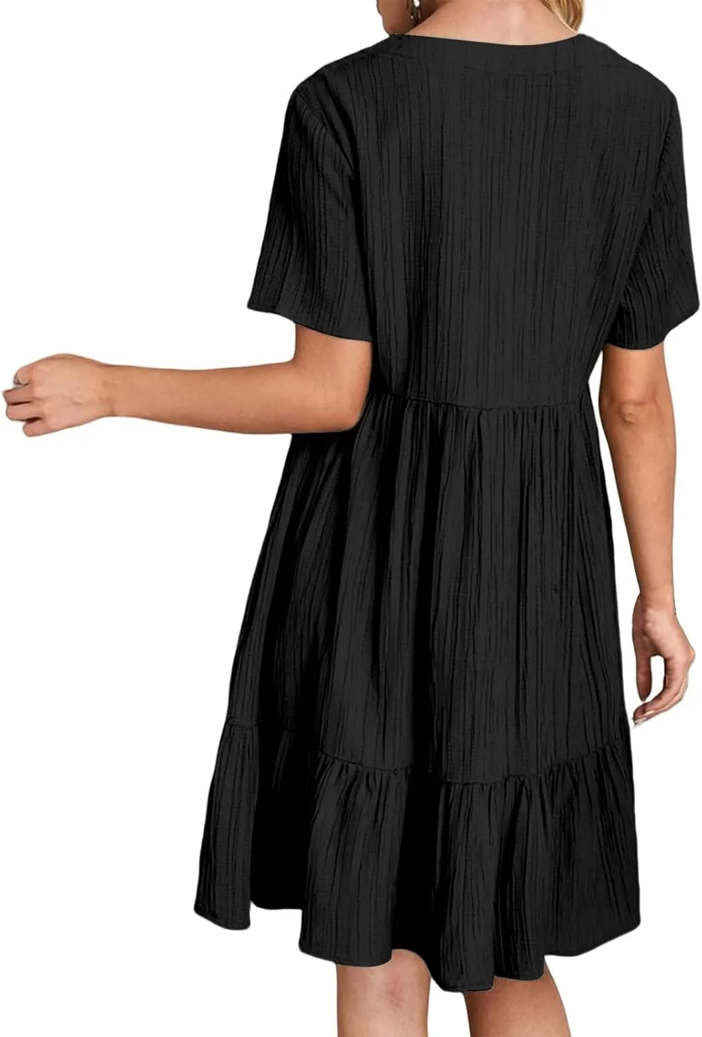 Short Dresses for Women Casual Summer Mini Dress V Neck Short Sleeve T Shirt Dress Tiered A Line Flowy Beach Sundress