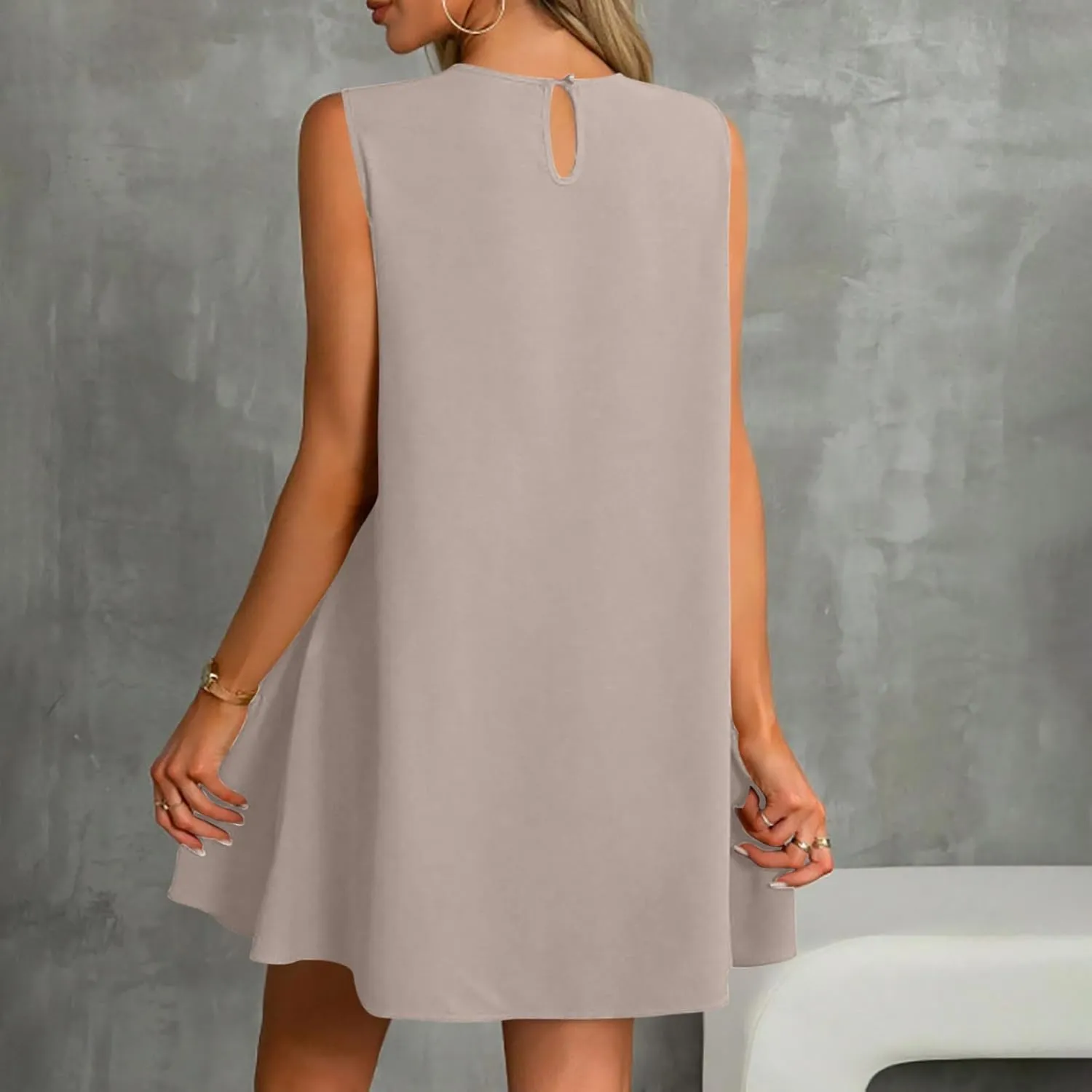 Short Summer Dresses for Women 2025 Round Neck Sleeveless Mini Dress Casual Beach Ruffle Hem A-Line Sundresses