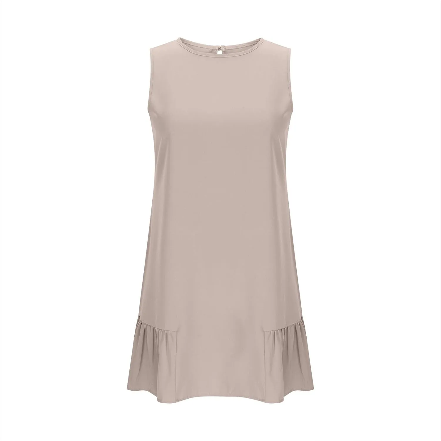 Short Summer Dresses for Women 2025 Round Neck Sleeveless Mini Dress Casual Beach Ruffle Hem A-Line Sundresses