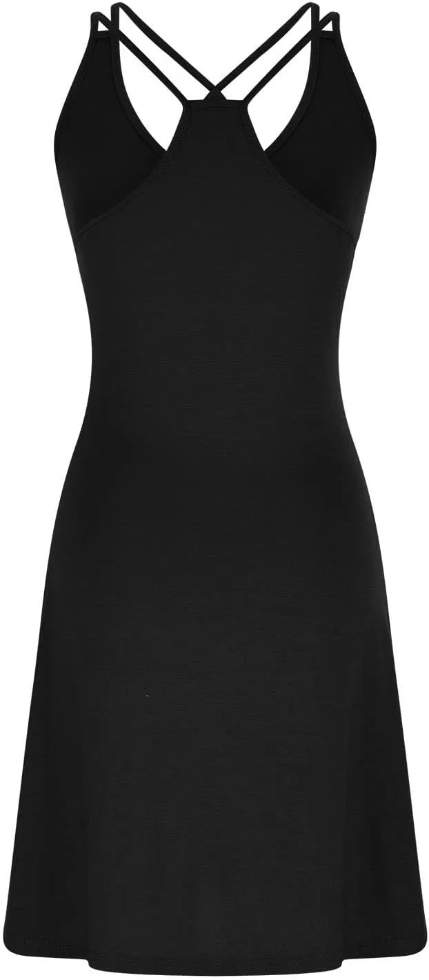 Sinzelimin Women's Summer Tank Dresses Sleeveless V-Neck Sexy Tie Strap Open Back Mini Dress Knee-Length Beach Sundress