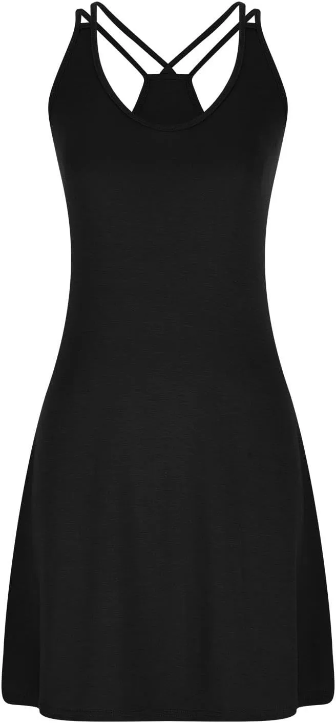 Sinzelimin Women's Summer Tank Dresses Sleeveless V-Neck Sexy Tie Strap Open Back Mini Dress Knee-Length Beach Sundress