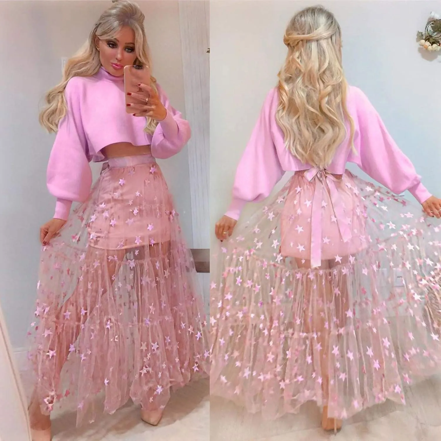 Skirts for Women Trendy Pleated High Wave Women's Waist A Line Fairy Elastic Waist Tulle Midi Extra Long Bed