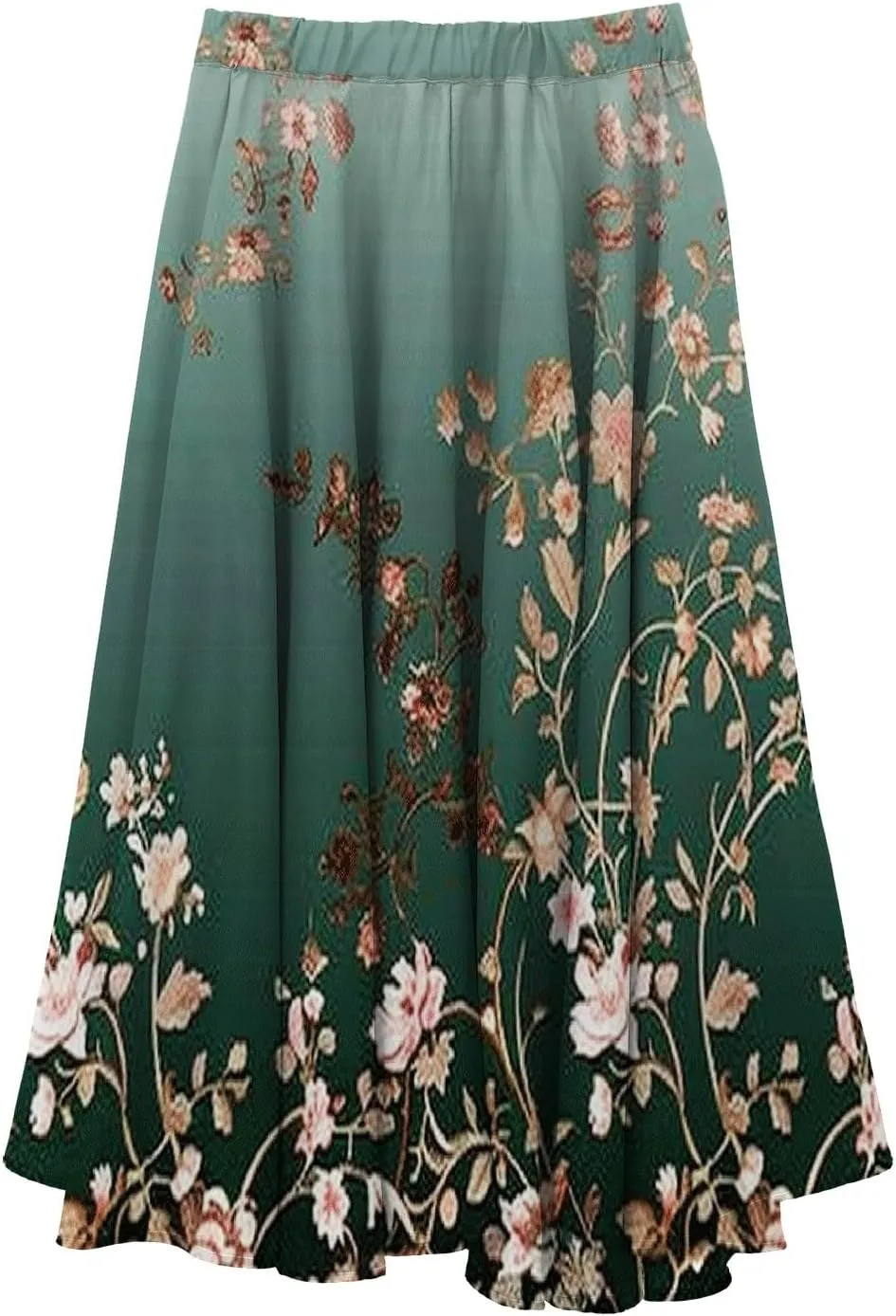 Skirts for Women Trendy Summer Fall Retro Floral Art Linen Elastic High Waist Tiered Long Maxi Skirt with Pockets