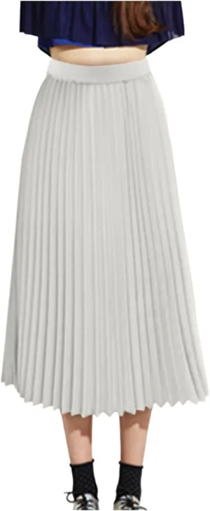Skirts for Women Womens Solid Pleated Elegant Midi Elastic Waist Maxi Skirt