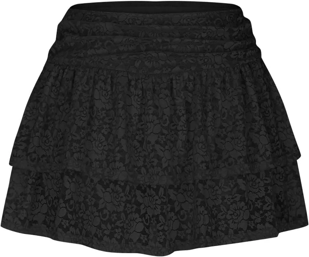 Slip Skirt for Women Lace Trim Tutu Skirt Layered White Skirt Puffy Baggy Elegant Sexy Skirts Front Ruffle Hem Skirt