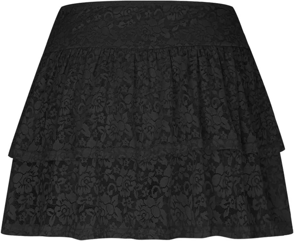 Slip Skirt for Women Lace Trim Tutu Skirt Layered White Skirt Puffy Baggy Elegant Sexy Skirts Front Ruffle Hem Skirt