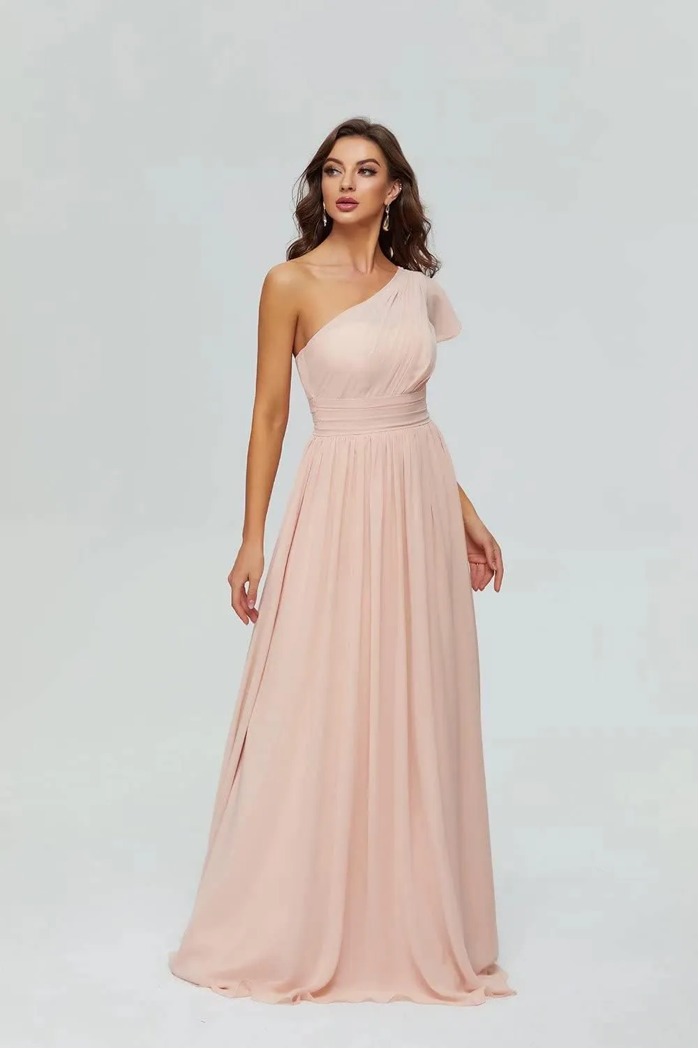 Smileven Women's Long Chiffon Bridesmaid Dresses One Shoulder Formal Evening Party Gowns