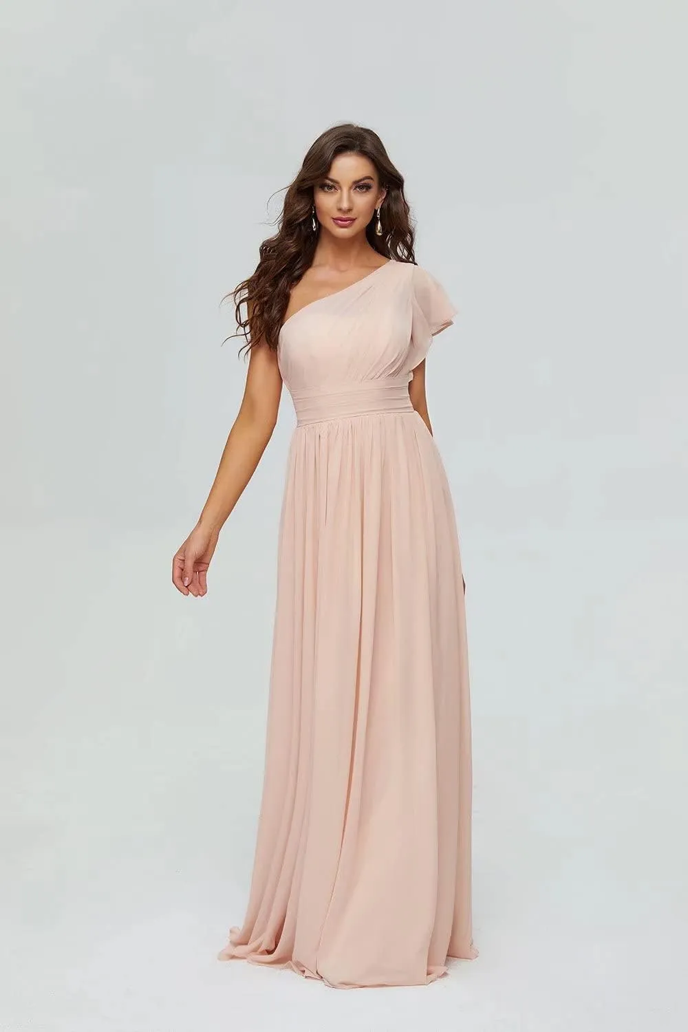 Smileven Women's Long Chiffon Bridesmaid Dresses One Shoulder Formal Evening Party Gowns