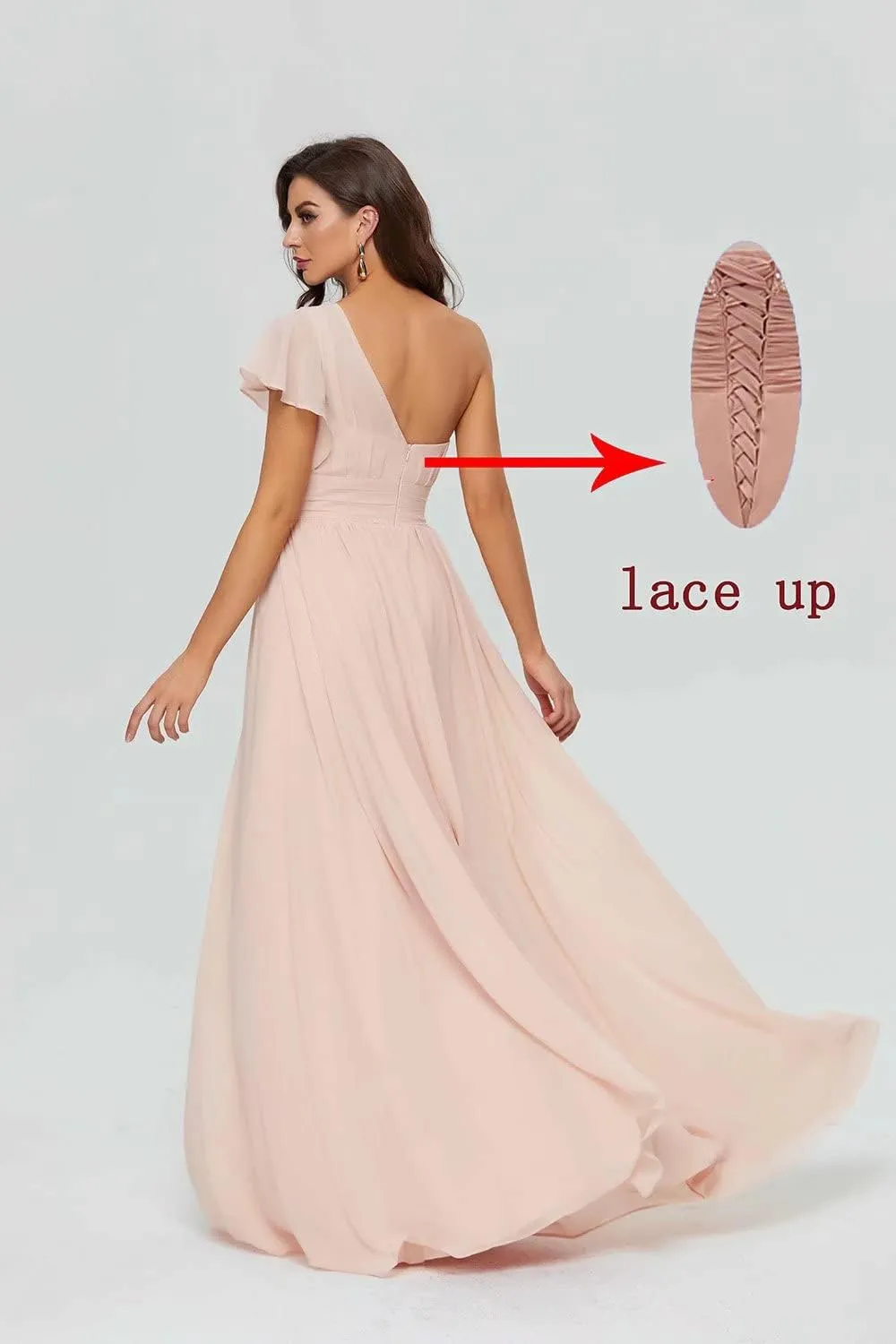 Smileven Women's Long Chiffon Bridesmaid Dresses One Shoulder Formal Evening Party Gowns