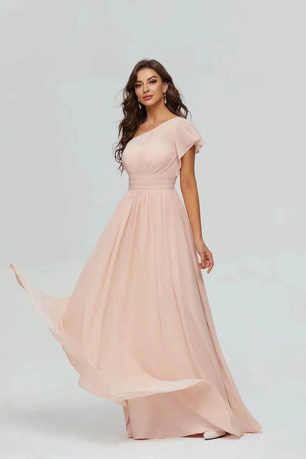 Smileven Women's Long Chiffon Bridesmaid Dresses One Shoulder Formal Evening Party Gowns
