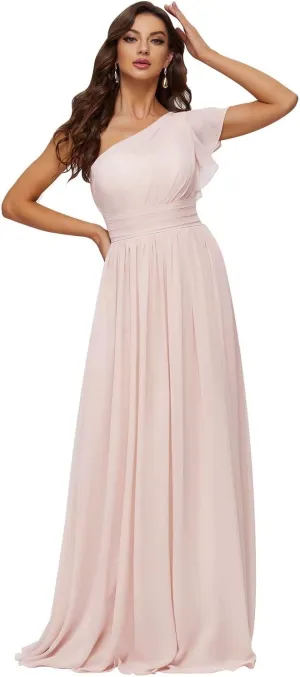 Smileven Women's Long Chiffon Bridesmaid Dresses One Shoulder Formal Evening Party Gowns