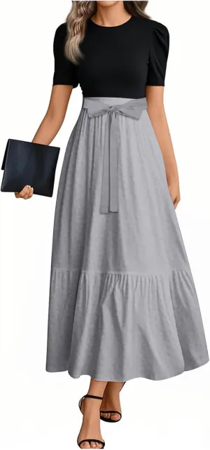 Spring Dresses for Women 2025 Women's Casual Short Sleeves Maxi Dress with High Waist Perfect for Parties and Weddings