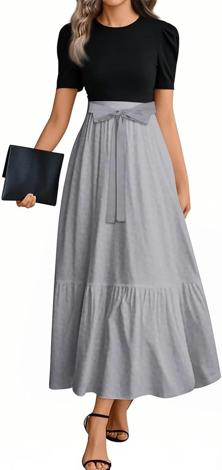 Spring Dresses for Women 2025 Women's Casual Short Sleeves Maxi Dress with High Waist Perfect for Parties and Weddings