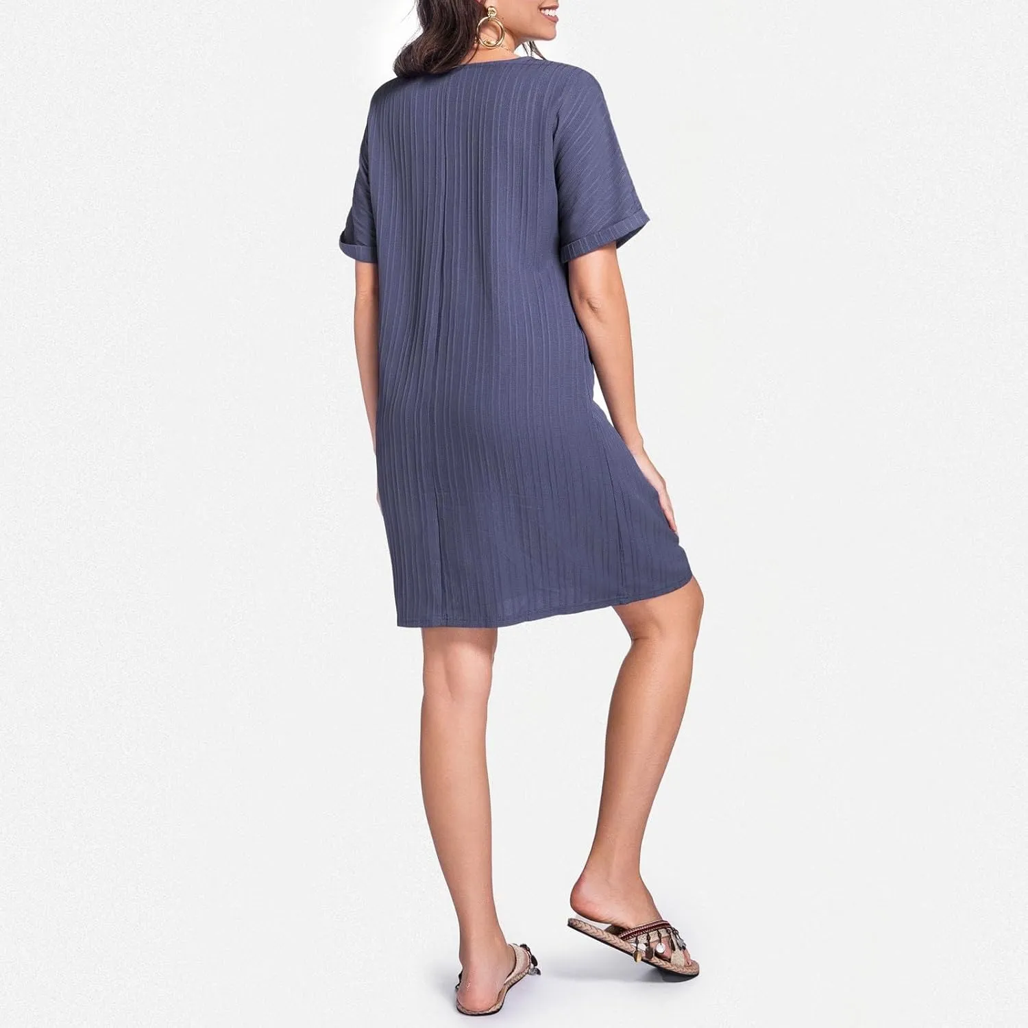 Spring Dresses for Women, Womens Cotton Shirt Dress Summer Casual Short Sleeve Button Down Beach Cover Up Shirts with Pockets