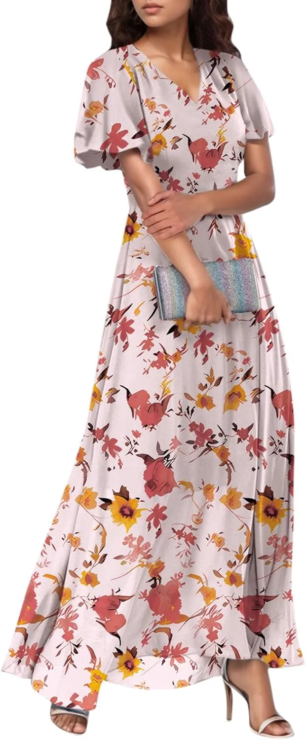 Summer Dress for Women 2025 Elegant Classy Swing Flowy V Neck Boho Sun Dresses Trendy Casual Vacation Long Sundresses