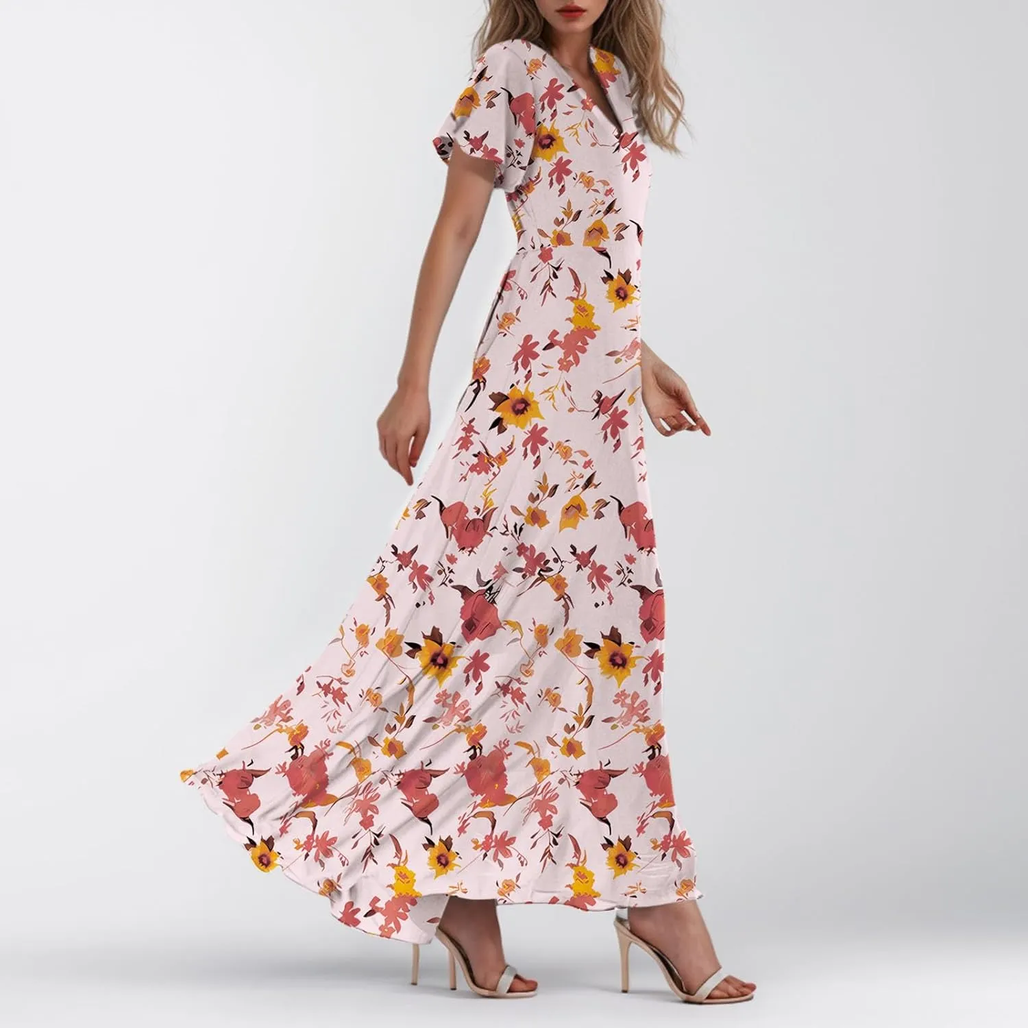 Summer Dress for Women 2025 Elegant Classy Swing Flowy V Neck Boho Sun Dresses Trendy Casual Vacation Long Sundresses
