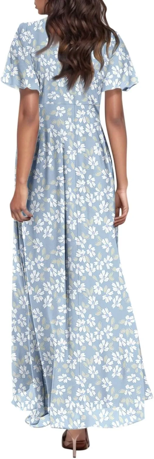 Summer Dress for Women 2025 Elegant Classy Swing Flowy V Neck Boho Sun Dresses Trendy Casual Vacation Long Sundresses