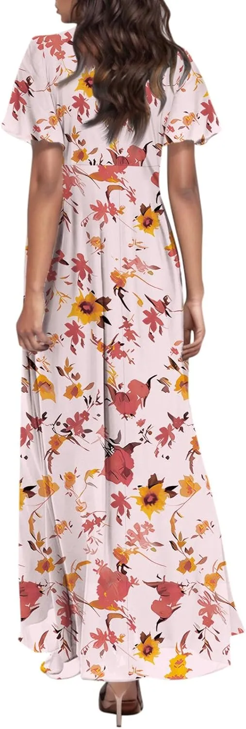 Summer Dress for Women 2025 Elegant Classy Swing Flowy V Neck Boho Sun Dresses Trendy Casual Vacation Long Sundresses
