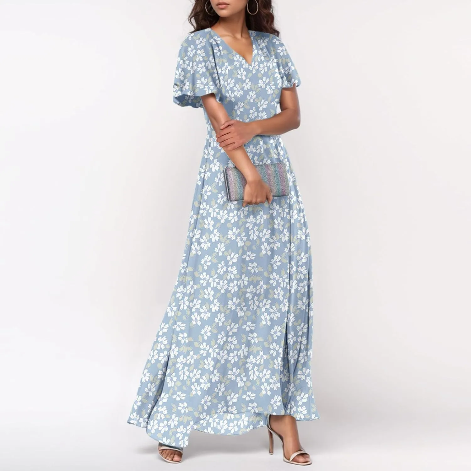 Summer Dress for Women 2025 Elegant Classy Swing Flowy V Neck Boho Sun Dresses Trendy Casual Vacation Long Sundresses