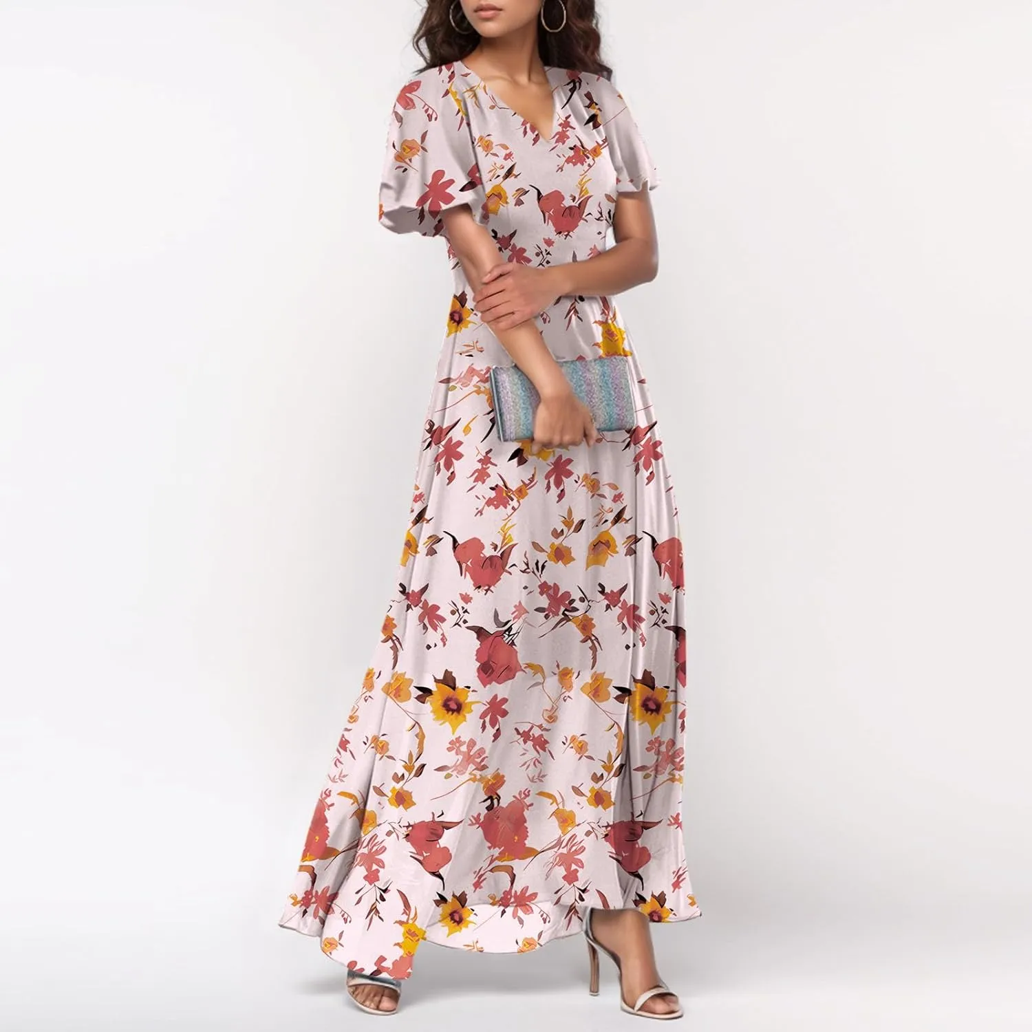 Summer Dress for Women 2025 Elegant Classy Swing Flowy V Neck Boho Sun Dresses Trendy Casual Vacation Long Sundresses
