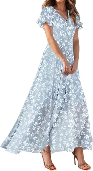 Summer Dress for Women 2025 Elegant Classy Swing Flowy V Neck Boho Sun Dresses Trendy Casual Vacation Long Sundresses