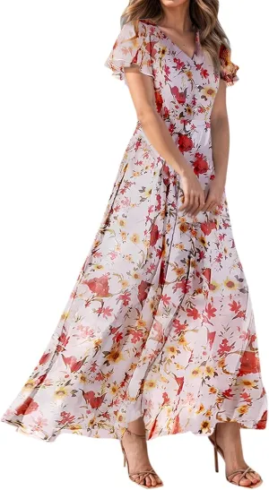 Summer Dress for Women 2025 Elegant Classy Swing Flowy V Neck Boho Sun Dresses Trendy Casual Vacation Long Sundresses