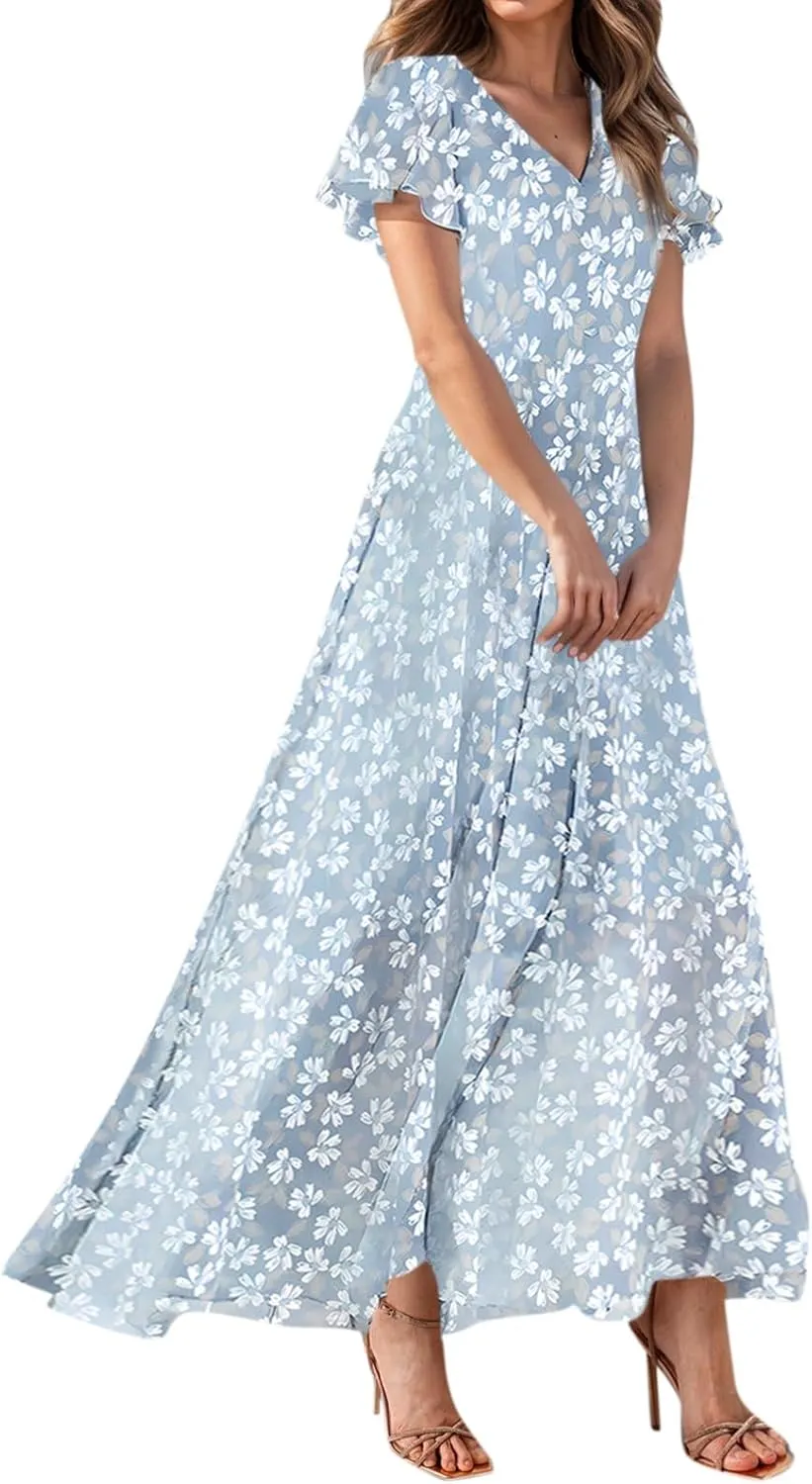 Summer Dress for Women 2025 Elegant Classy Swing Flowy V Neck Boho Sun Dresses Trendy Casual Vacation Long Sundresses