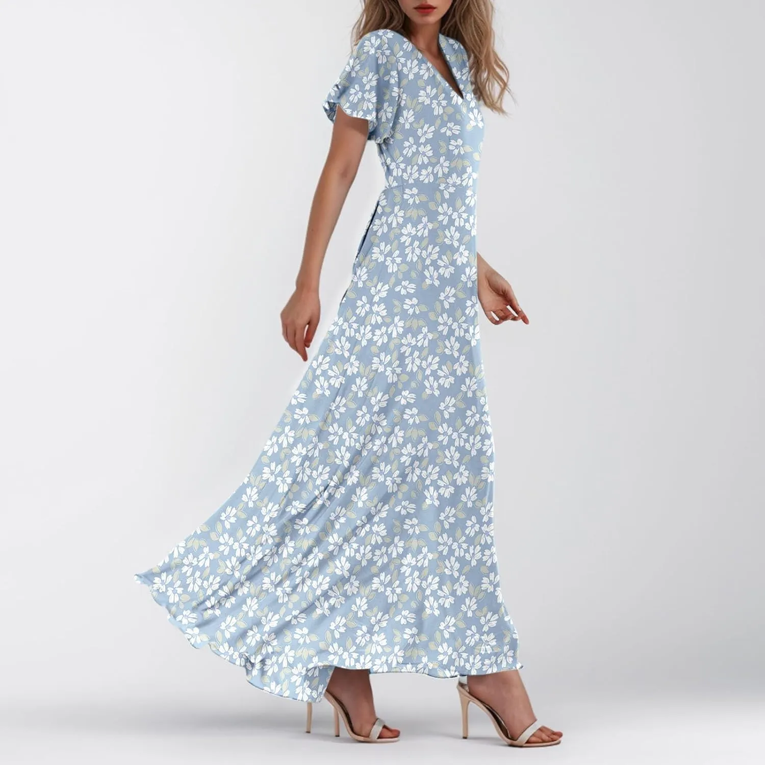 Summer Dress for Women 2025 Elegant Classy Swing Flowy V Neck Boho Sun Dresses Trendy Casual Vacation Long Sundresses