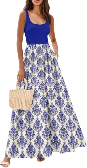 Summer Dress for Women 2025 Floral Sundress Flowy Beach Vacation Boho Maxi Dresses Tiered Floral Maxi Dress