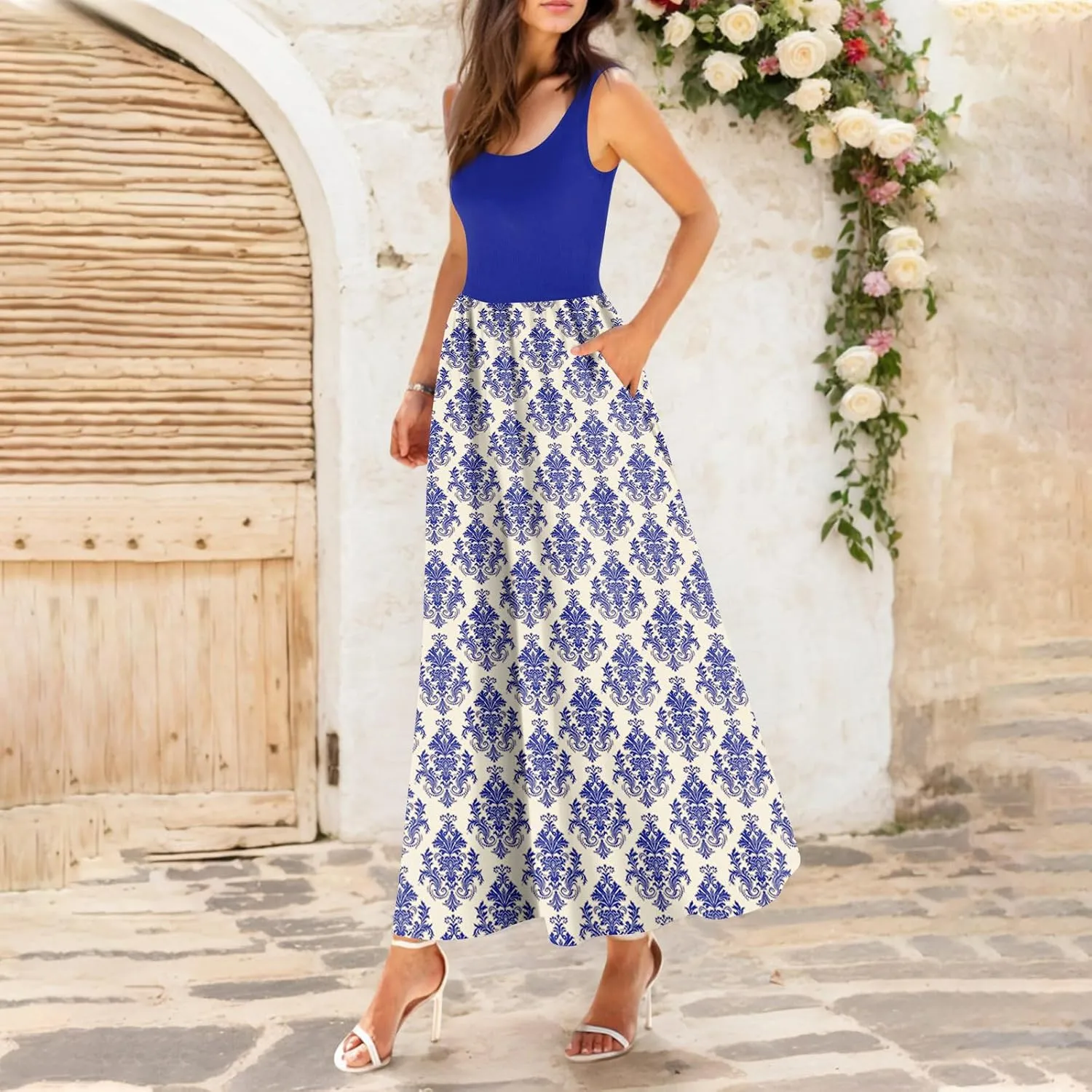 Summer Dress for Women 2025 Floral Sundress Flowy Beach Vacation Boho Maxi Dresses Tiered Floral Maxi Dress