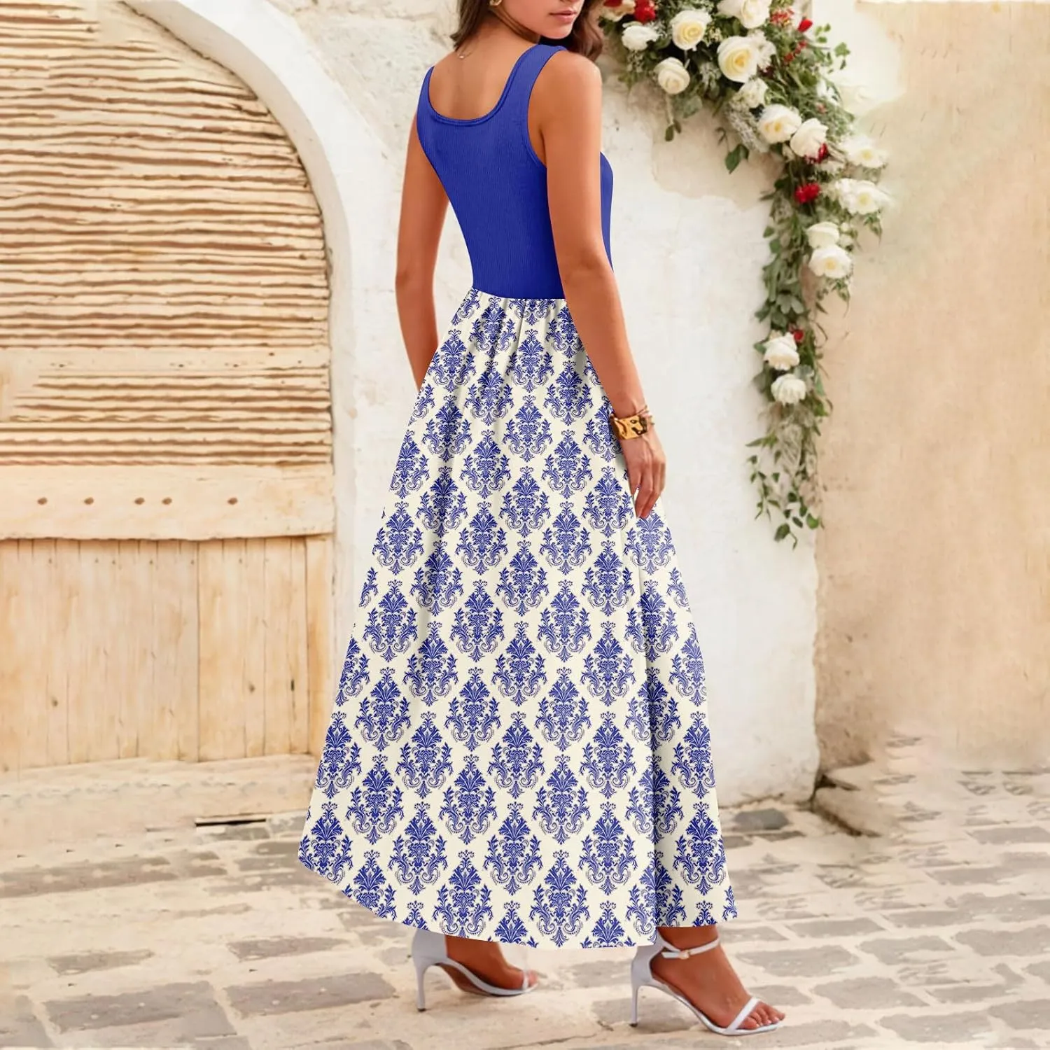 Summer Dress for Women 2025 Floral Sundress Flowy Beach Vacation Boho Maxi Dresses Tiered Floral Maxi Dress