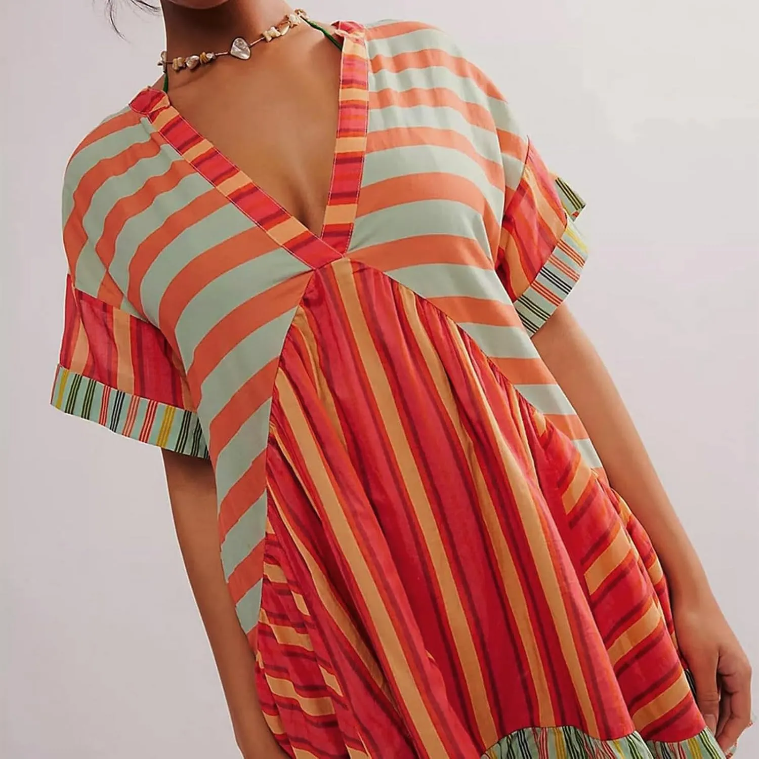 Summer Dresses for Women 2024 Deep V-Neck Casual Hot Shot Mini Dress Boho Cute Floral Babydoll Flowy Sundresses