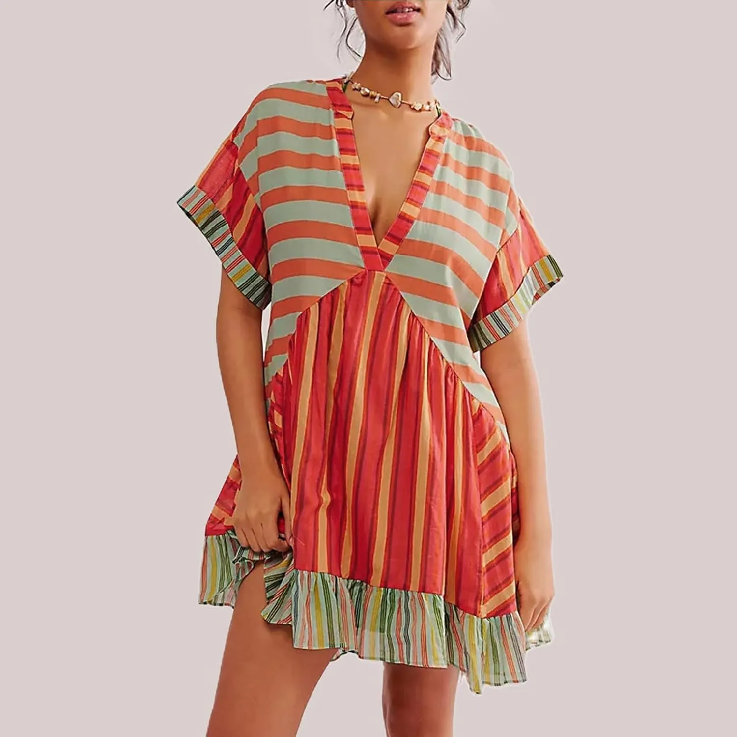Summer Dresses for Women 2024 Deep V-Neck Casual Hot Shot Mini Dress Boho Cute Floral Babydoll Flowy Sundresses