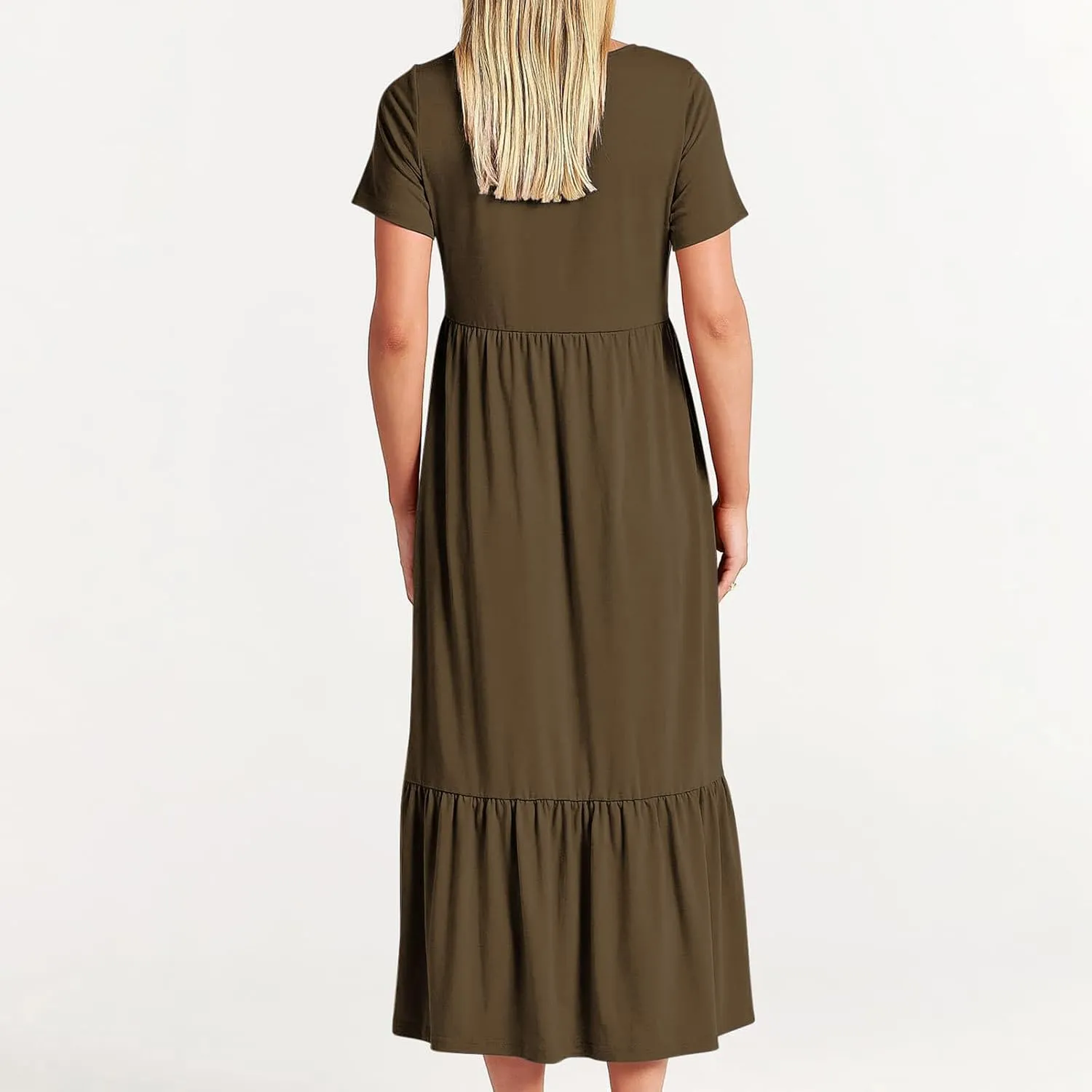 Summer Dresses for Women 2024 Maxi Casual Short Sleeve Crewneck Dress Flowy Swing Beach Sundresses with Pockets