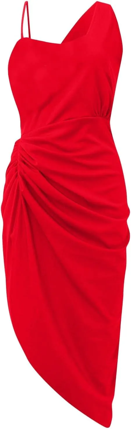 Summer Dresses for Women 2024 One Shoulder Sexy Hip Wrap Dress Short Sleeve Ruffle Irregular Wedding Guest Dresses