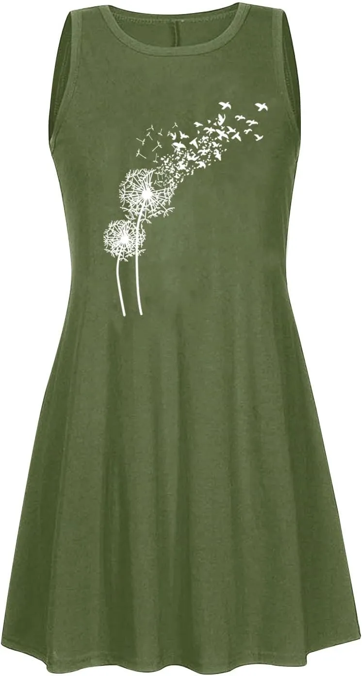 Summer Dresses for Women 2024 Plus Size Floral Beach Sundresses Casual Sleeveless Crewneck Trendy Swing Dress