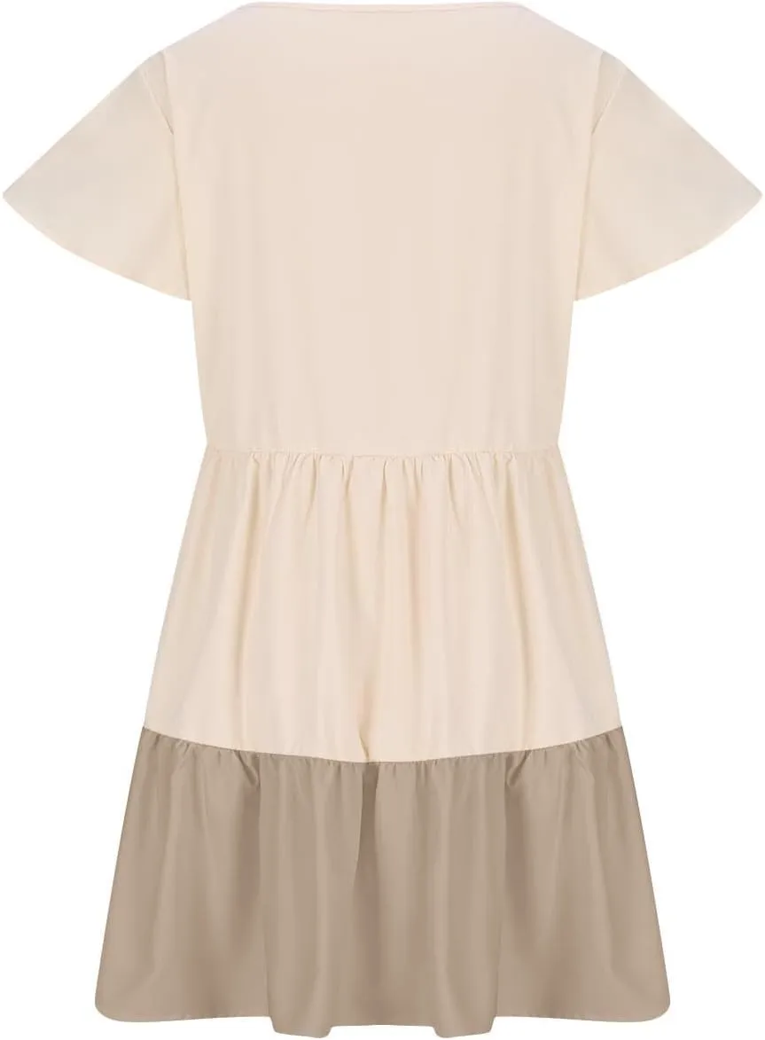 Summer Dresses for Women 2024 Trendy Ruffle Edge Sleeve Sundress Casual Flwy Empire Waist Crewneck Daily Dress