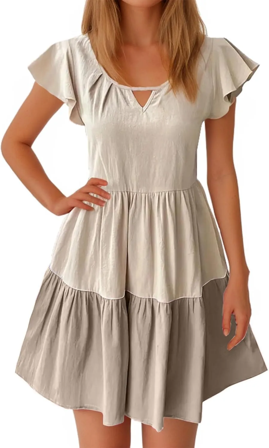 Summer Dresses for Women 2024 Trendy Ruffle Edge Sleeve Sundress Casual Flwy Empire Waist Crewneck Daily Dress