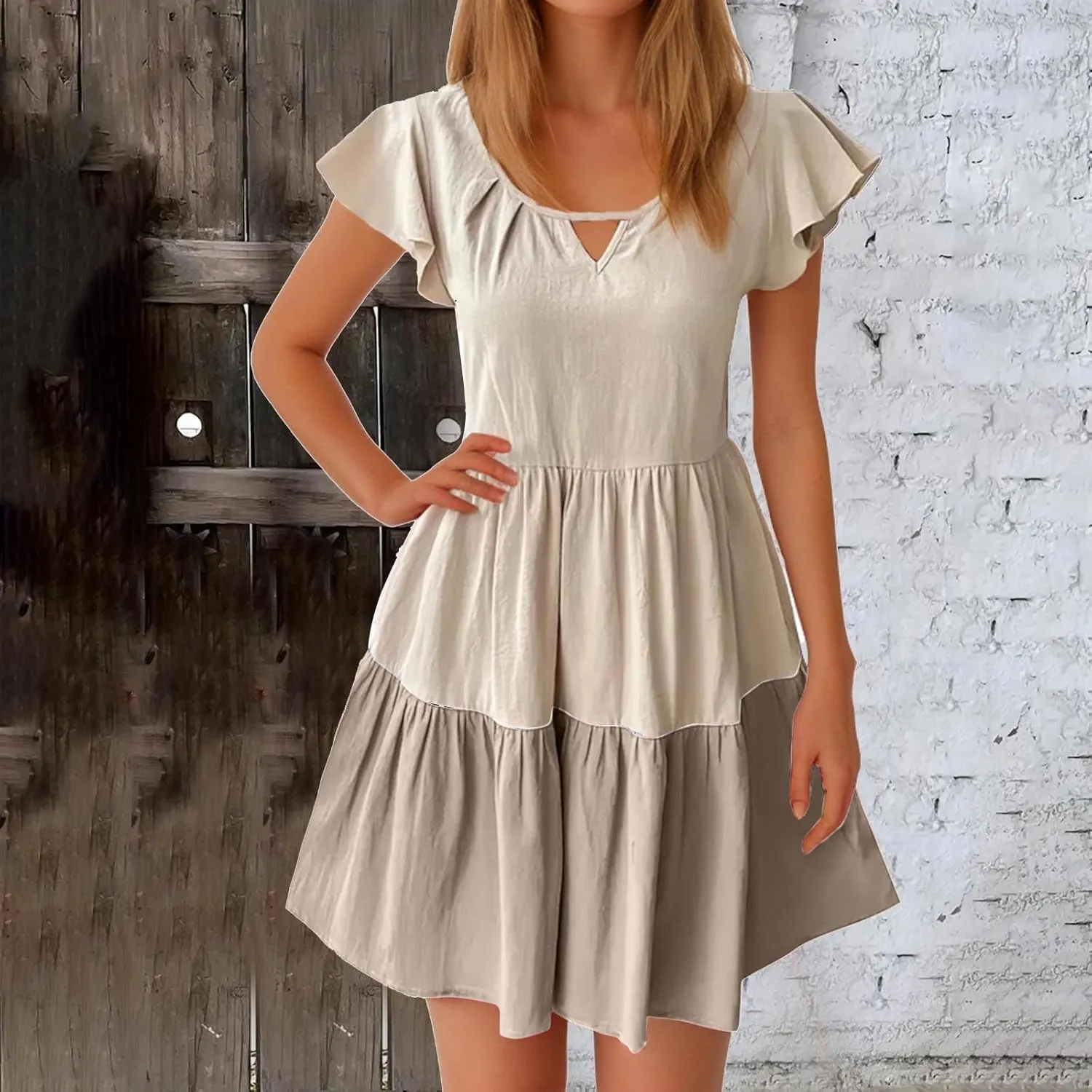 Summer Dresses for Women 2024 Trendy Ruffle Edge Sleeve Sundress Casual Flwy Empire Waist Crewneck Daily Dress