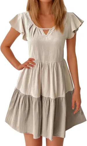 Summer Dresses for Women 2024 Trendy Ruffle Edge Sleeve Sundress Casual Flwy Empire Waist Crewneck Daily Dress