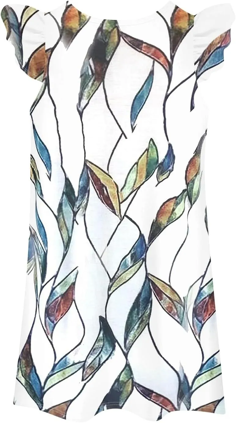 Summer Dresses for Women 2025 Boho Floral Print Solid Ruffle Sleeve Vacation Tank Sundress Crewneck T-Shirt Dress