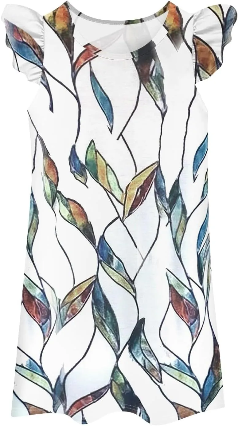 Summer Dresses for Women 2025 Boho Floral Print Solid Ruffle Sleeve Vacation Tank Sundress Crewneck T-Shirt Dress